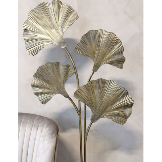 Lampadaire 4 feuilles ginko en métal laiton antique 65 x 25 x 150 cm