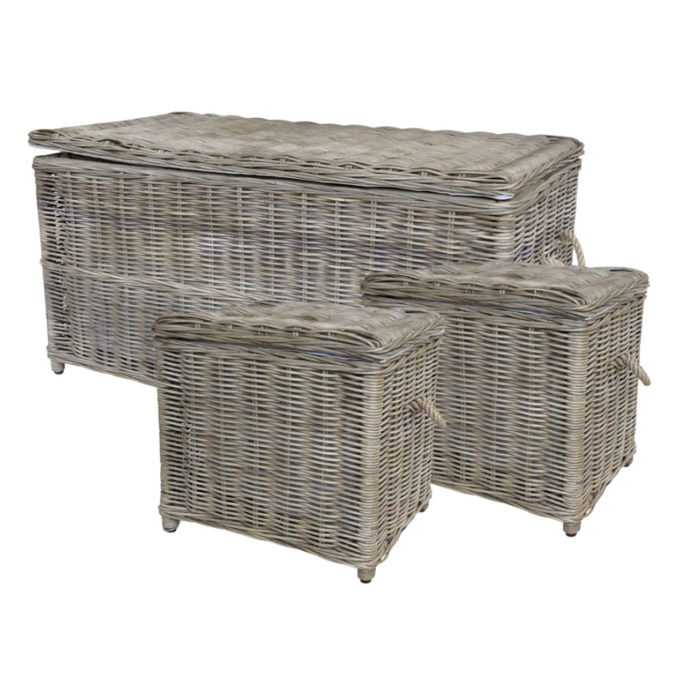 Set de 3 paniers extérieurs rangement en rotin beige 108 x 52 x 52 cm