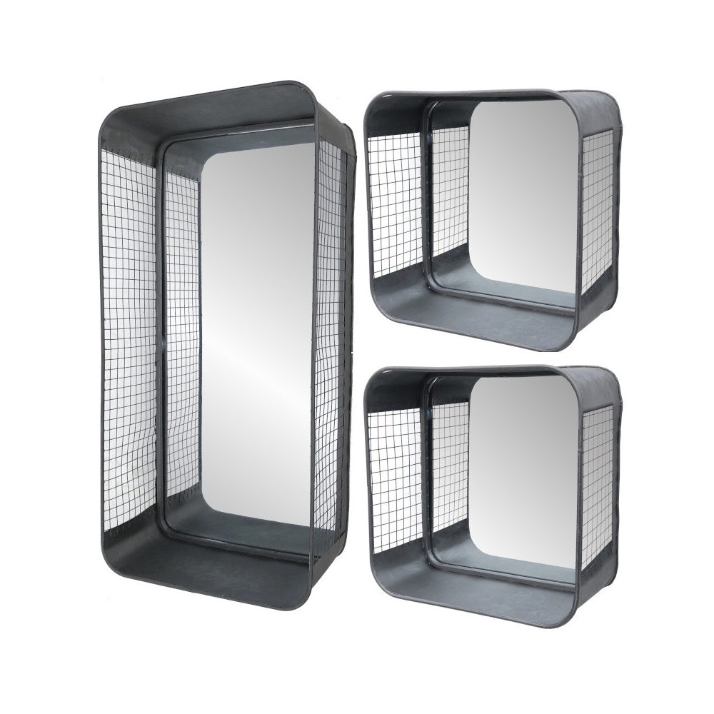 Set de 3 miroirs rectangulaires "Grillage" style industriel