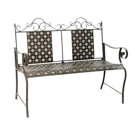 Banc 2 places de jardin en métal marron L.116 x l.54 x Ht.96 cm