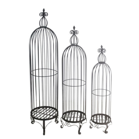 Set de 3 Cages décoratives sur pieds en métal marron