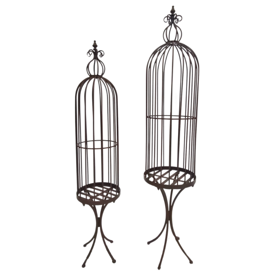 Set de 2 Cages décoratives sur pieds en métal marron GM:Ø.31 x Ht.150 cm / PM: Ø.27 x Ht.132 cm