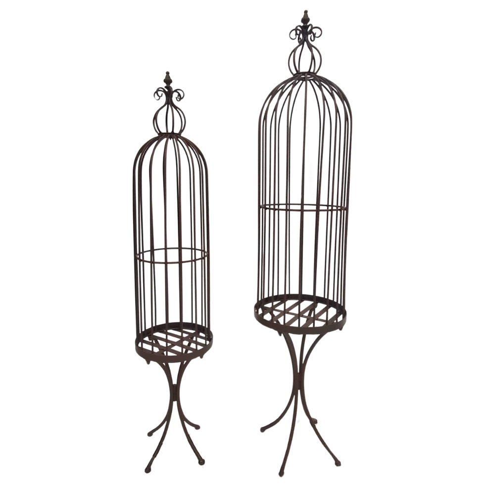 Set de 2 Cages décoratives sur pieds en métal marron GM:Ø.31 x Ht.150 cm / PM: Ø.27 x Ht.132 cm