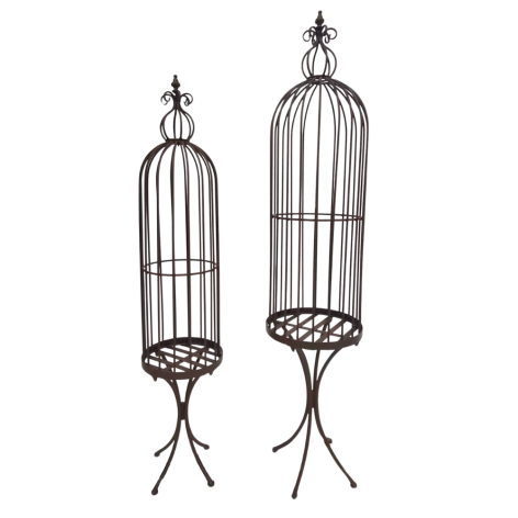 Set de 2 Cages décoratives sur pieds en métal marron GM:Ø.31 x Ht.150 cm / PM: Ø.27 x Ht.132 cm