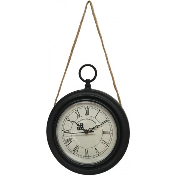 Horloge à suspendre «Gousset» en métal noir + corde