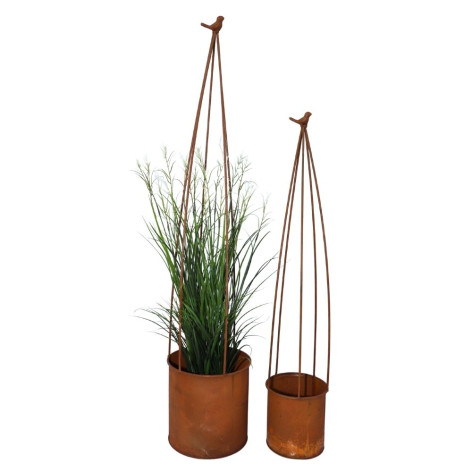 Set de 2 cache-pots en métal rouillé  Ø.21 x Ht.105 cm / Ø.15 x Ht.83 cm