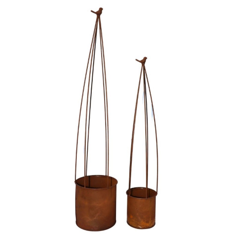 Set de 2 cache-pots en métal rouillé  Ø.21 x Ht.105 cm / Ø.15 x Ht.83 cm