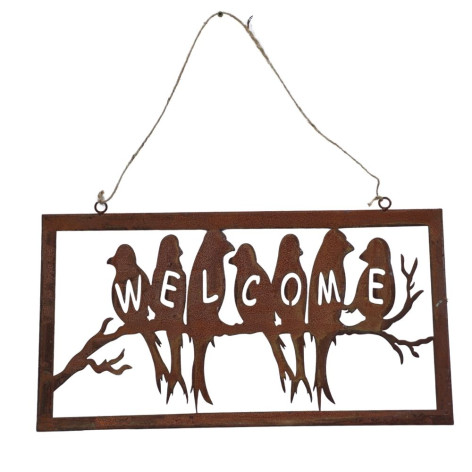 Pancarte "Welcome" en métal rouillé L.85 x Ht.44 cm