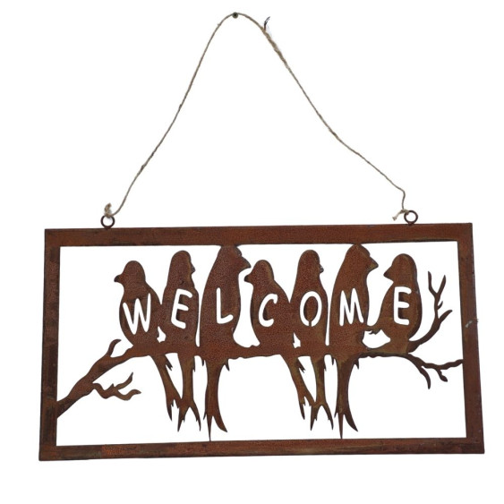 Pancarte "Welcome" en métal rouillé L.55 x Ht.28 cm