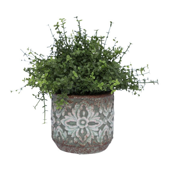 Cache-pot rond en ciment vieilli vert/rose Ø.14 x Ht.13 cm