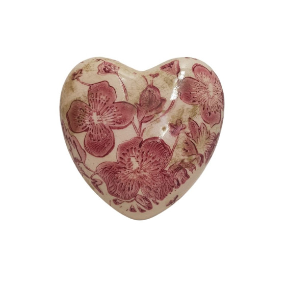 Coeur "Fleurs Bordeaux" en céramique Ø.10,5 x Ht.4,5 cm