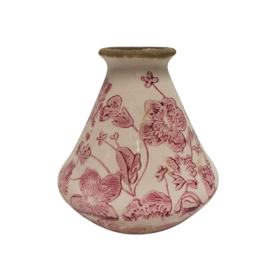 Vase trapèze "Fleurs Bordeaux" en céramique Ø.12,5 x Ht.12,5 cm