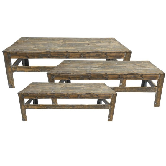 Set de 3 tables en bois grisâtre