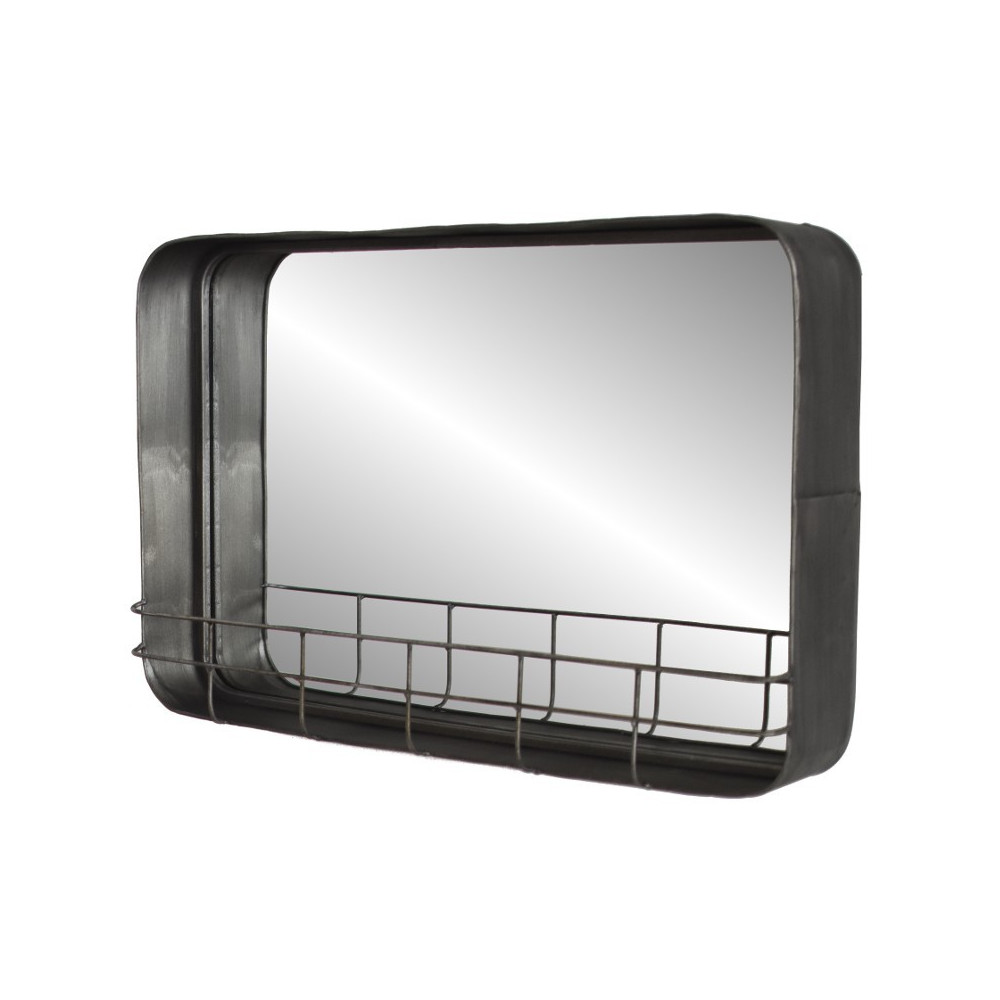 Miroir étagère murale en métal gris 49 x 30 cm