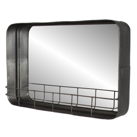 Miroir étagère murale en métal gris 49 x 30 cm