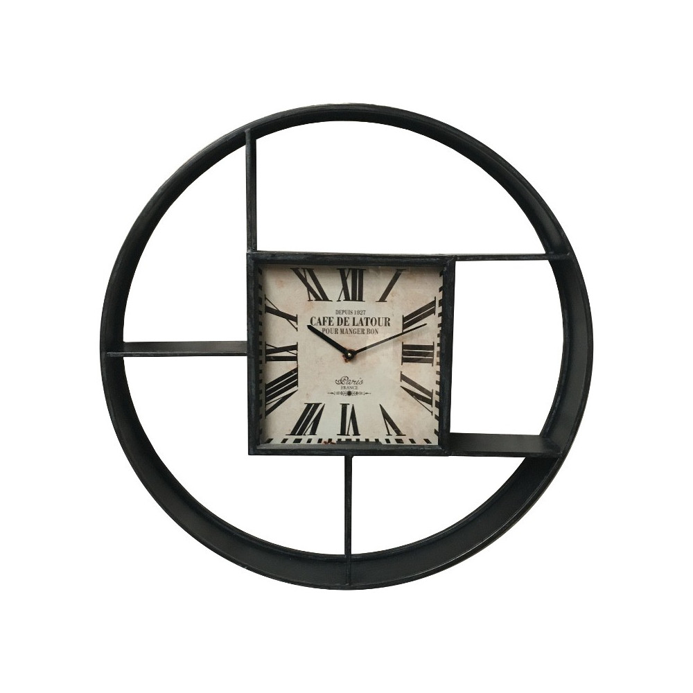 Etagère ronde avec horloge centrale carrée