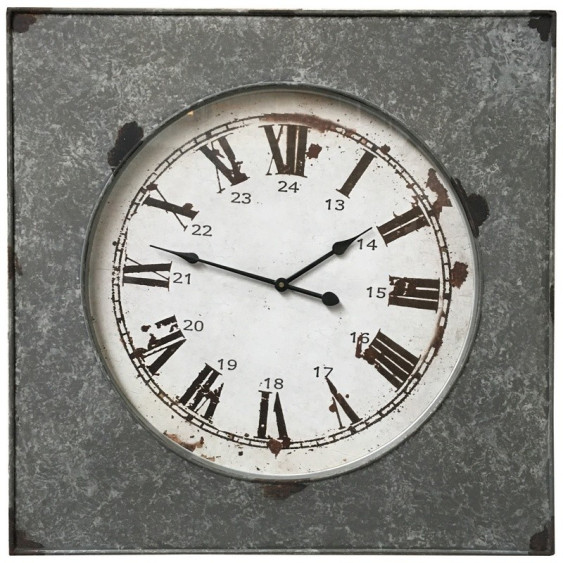 Horloge carrée en zinc gris avec chiffres romains et normaux