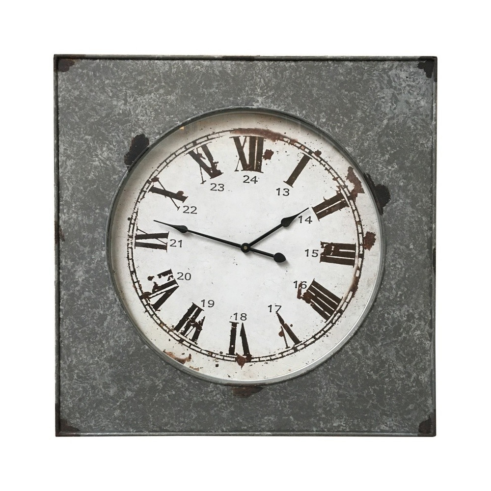 Horloge carrée en zinc gris avec chiffres romains et normaux