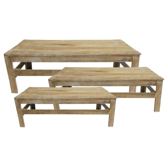 Set de 3 tables en bois blanchi