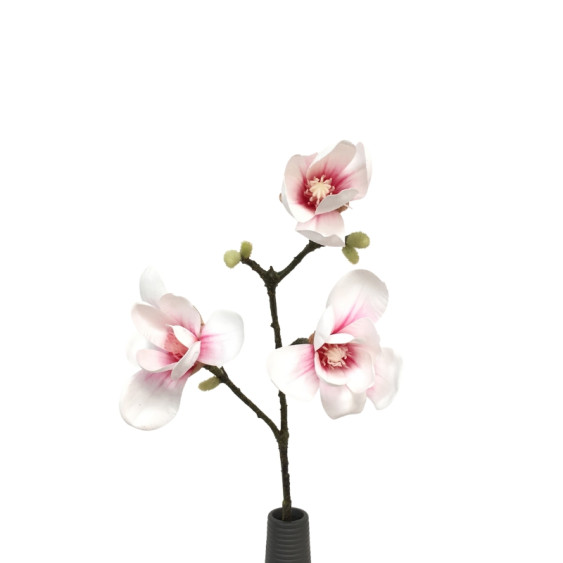 Branche de Magniolia (3 fleurs) en artificiel - Blanc / rose