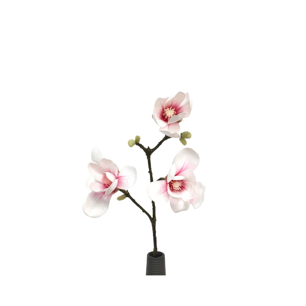 Branche de Magniolia (3 fleurs) en artificiel - Blanc / rose