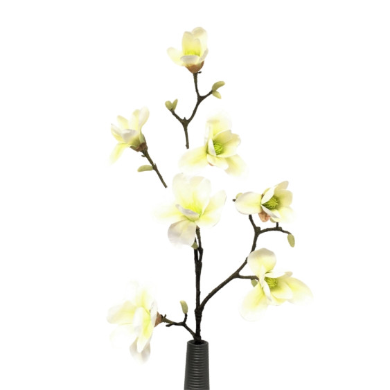 Branche de Magniolia (7 fleurs) en artificiel - Blanc / vert