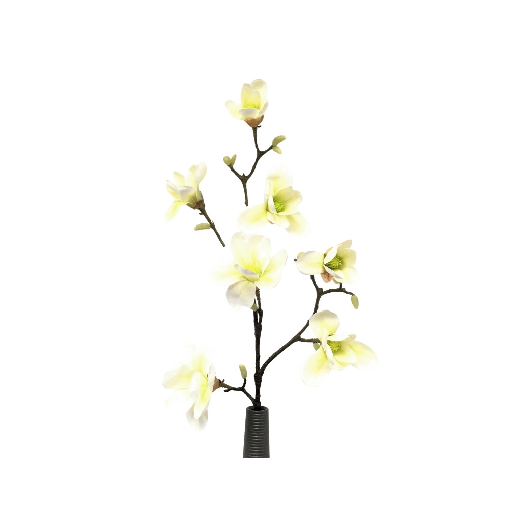 Branche de Magniolia (7 fleurs) en artificiel - Blanc / vert