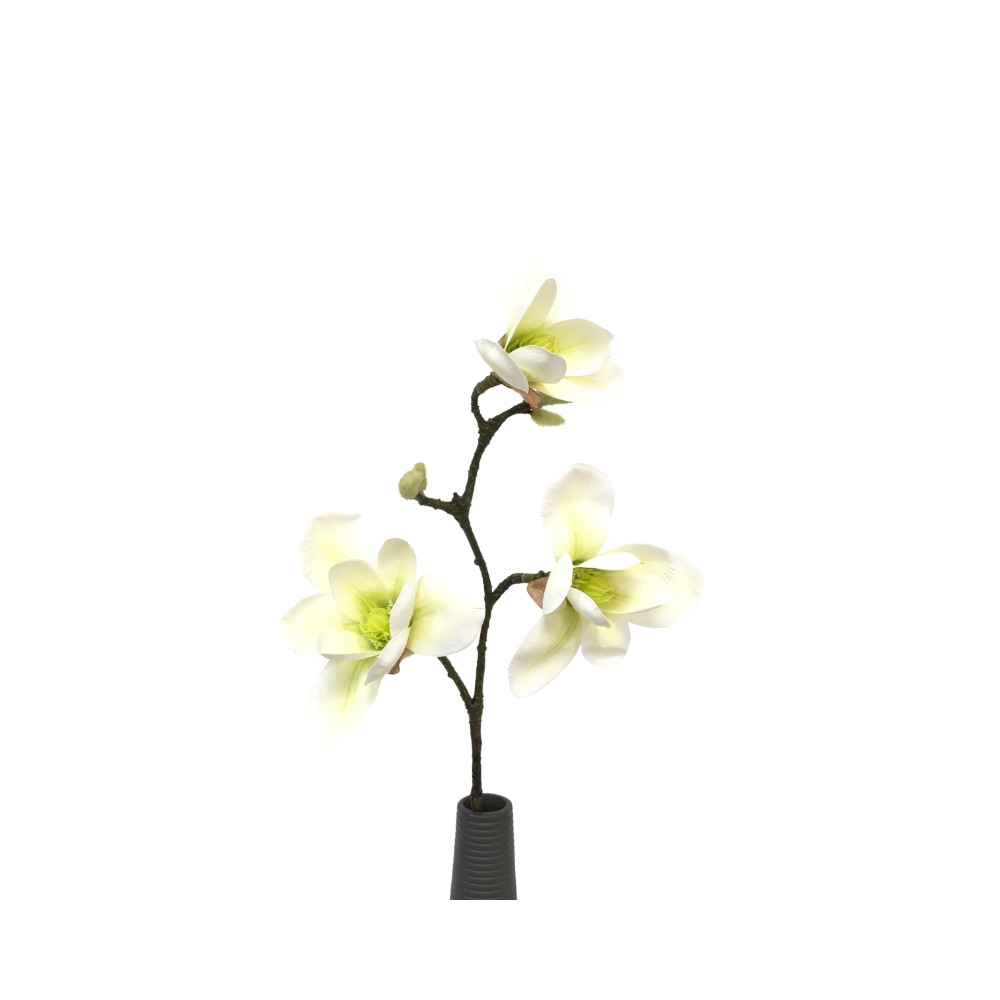 Branche de Magnolia (3 fleurs) en artificiel - Blanc / vert