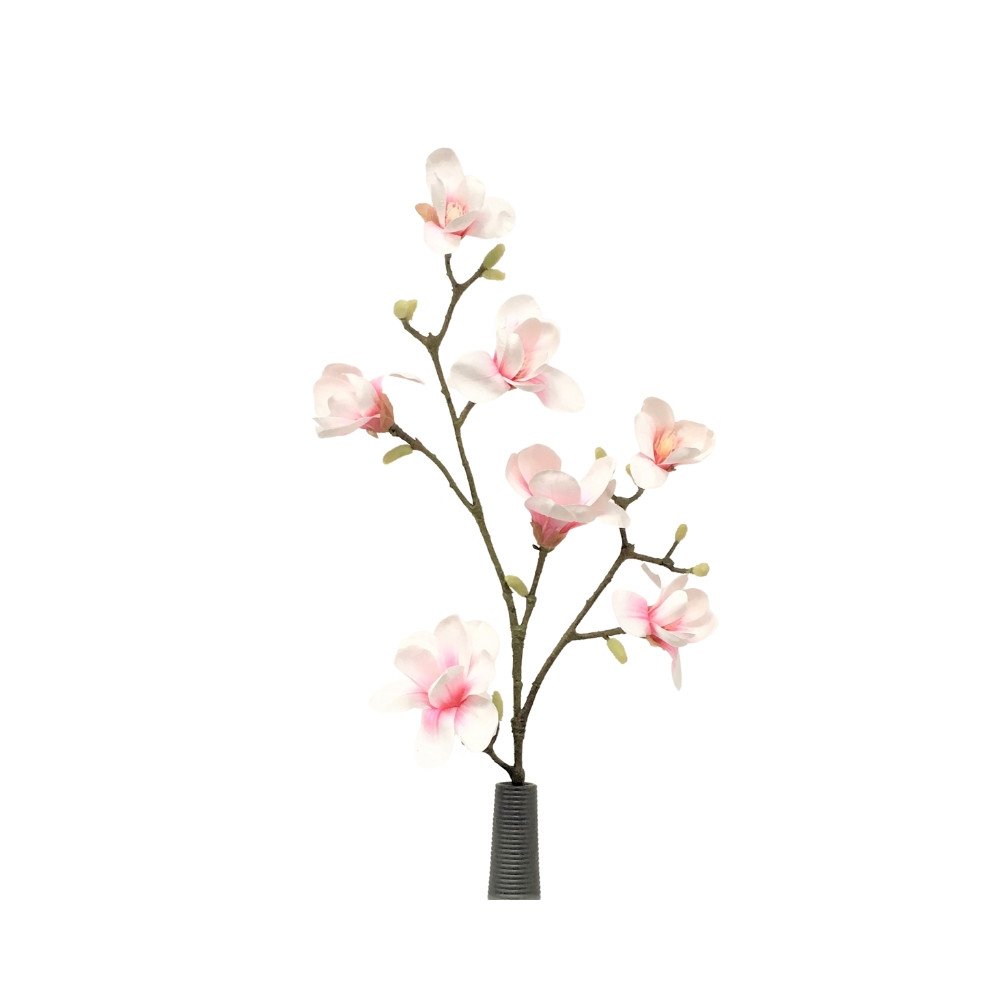 Branche de Magnolia (7 fleurs) en artificiel - Blanc / rose