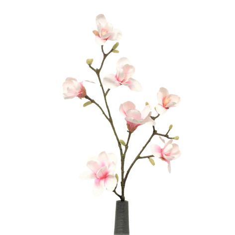 Branche de Magnolia (7 fleurs) en artificiel - Blanc / rose