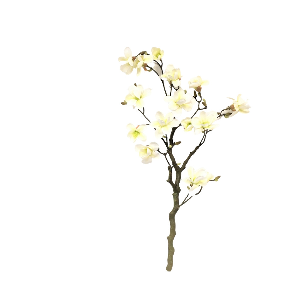 Branche de Magnolia (16 fleurs) en artificiel - Blanc / vert -