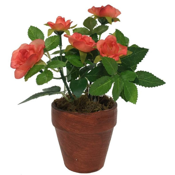 Rosier Artificiel Corail en pot de terre