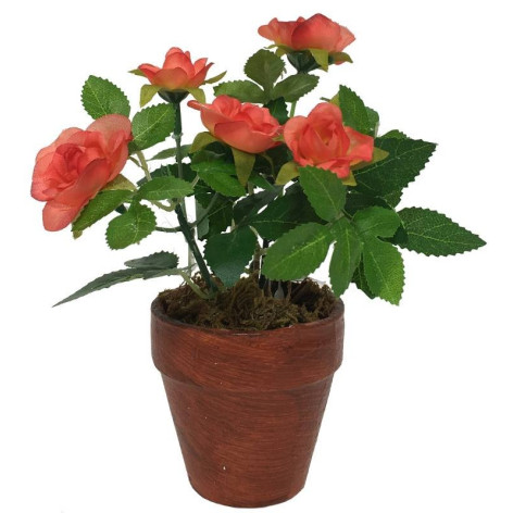 Rosier Artificiel Corail en pot de terre