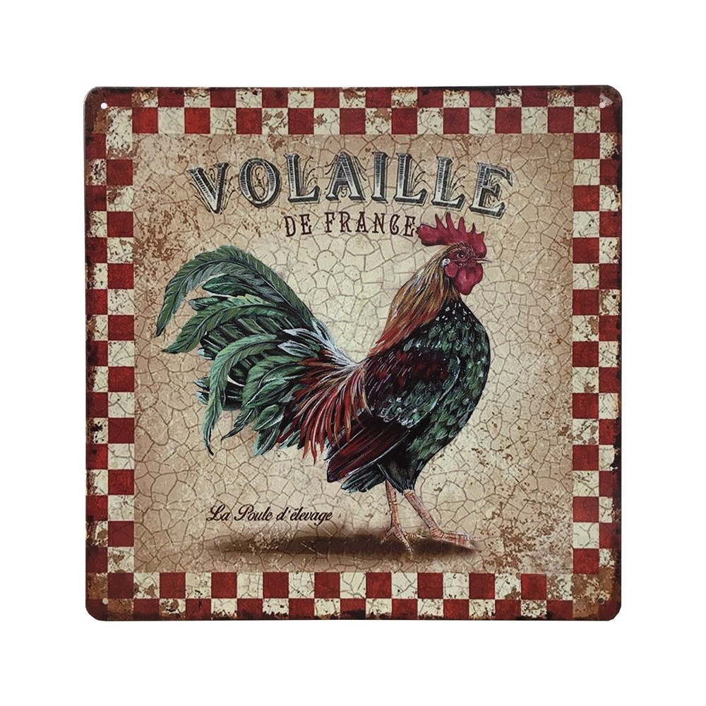 Plaque décorative carrée en métal "Volaille de France" La poule d'élevage