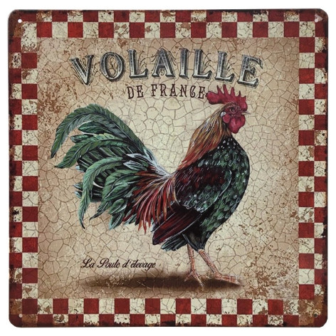 Plaque décorative carrée en métal "Volaille de France" La poule d'élevage